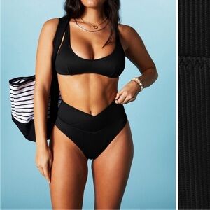 Fabletics High-Waisted Black Bottoms & Low Scoop Bikini Size Large